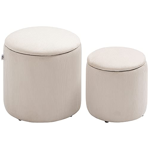 HOMCOM Lot de 2 Poufs Ronds en Velours HOMCOM Lot de 2 Poufs Ronds en Velours