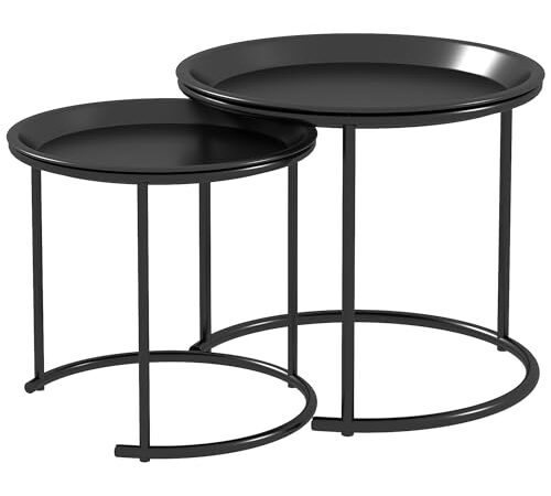 HOMCOM Lot de 2 Tables Basses Rondes HOMCOM Lot de 2 Tables Basses Rondes