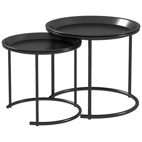 HOMCOM Lot de 2 Tables Basses Rondes HOMCOM Lot de 2 Tables Basses Rondes