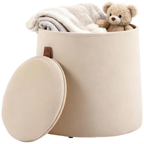 HOMCOM Pouf Coffre Rangement Beige