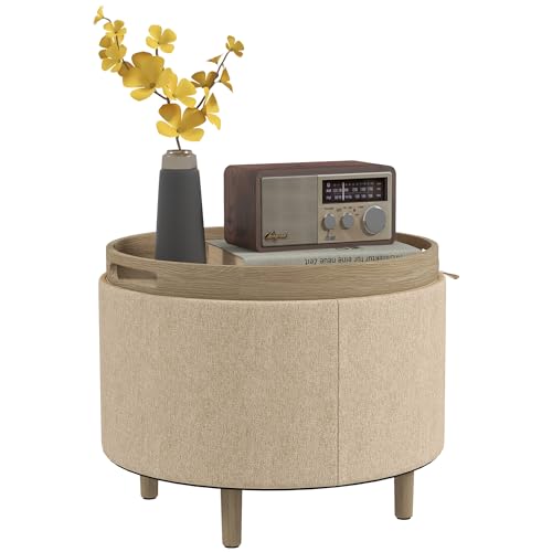 HOMCOM Pouf Rond Multifonction Beige HOMCOM Pouf Rond Multifonction Beige