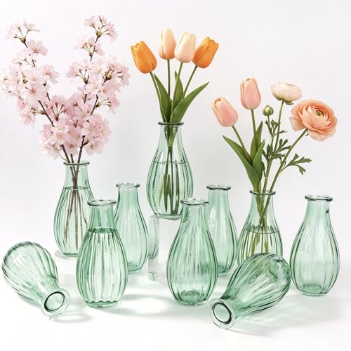 Lot de 10 Mini Vases en Verre Vintage