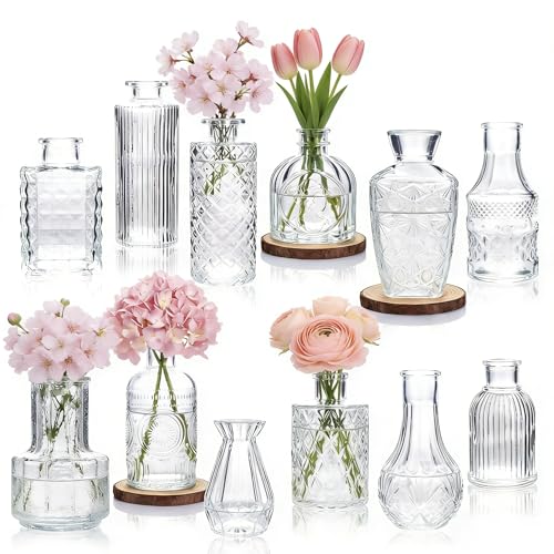 Lot de 12 Mini Vases en Verre Vintage