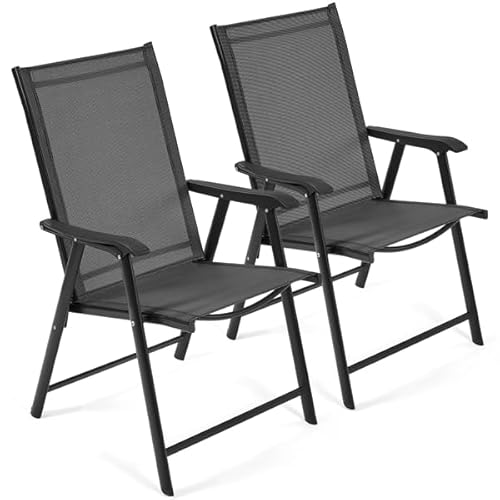 Lot de 2 Chaises de Jardin Pliantes Noires