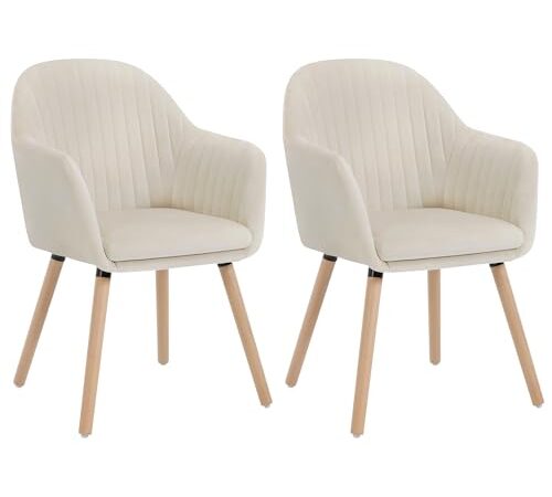 Lot de 2 Chaises en Velours Crème Lot de 2 Chaises en Velours Crème
