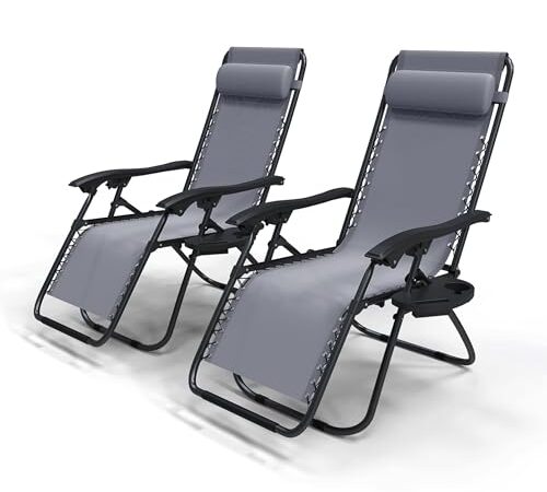 Lot de 2 Chaises Longues Inclinables Grises Lot de 2 Chaises Longues Inclinables Grises