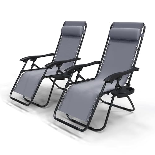 Lot de 2 Chaises Longues Inclinables Grises Lot de 2 Chaises Longues Inclinables Grises