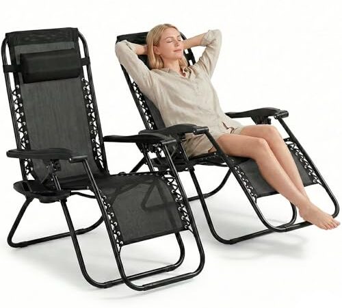 Lot De 2 Chaises Longues Pliables Noires