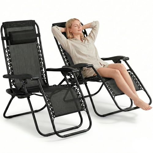 Lot De 2 Chaises Longues Pliables Noires Lot De 2 Chaises Longues Pliables Noires