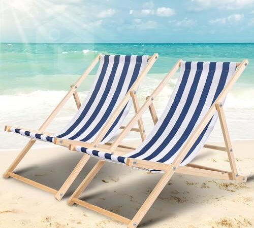 Lot de 2 chaises longues pliantes en bois