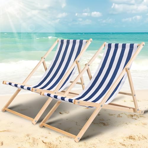 Lot de 2 chaises longues pliantes en bois Lot de 2 chaises longues pliantes en bois