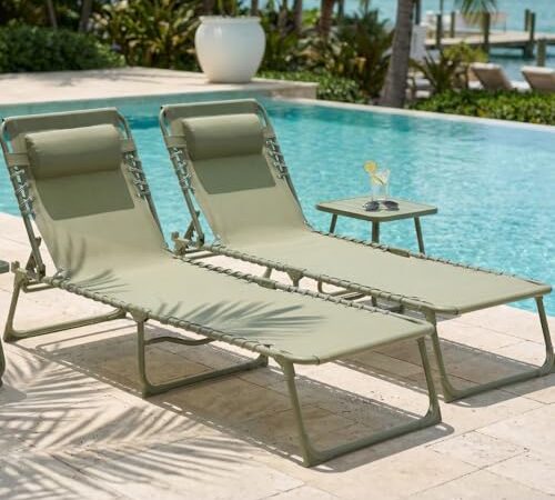Lot de 2 Chaises Longues Pliantes Vert Sauge Lot de 2 Chaises Longues Pliantes Vert Sauge