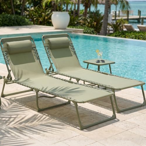 Lot de 2 Chaises Longues Pliantes Vert Sauge Lot de 2 Chaises Longues Pliantes Vert Sauge