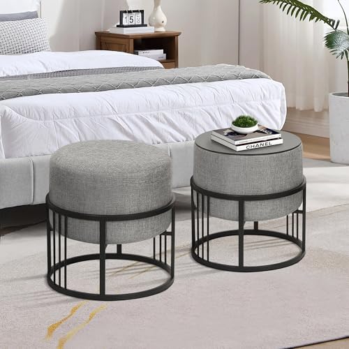 Lot de 2 Poufs Empilables Gris Clair Lot de 2 Poufs Empilables Gris Clair