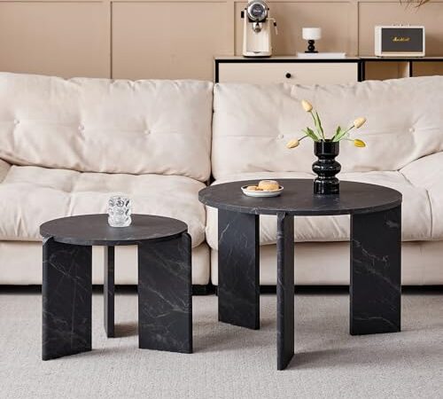 Lot de 2 Tables Basses Effet Marbre Noir