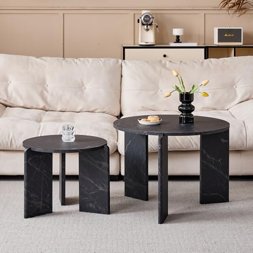Lot de 2 Tables Basses Effet Marbre Noir
