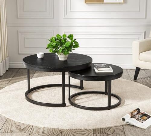 Lot de 2 Tables d'appoint Rondes en Bois