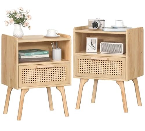 Lot de 2 Tables de Chevet en Rotin Lot de 2 Tables de Chevet en Rotin