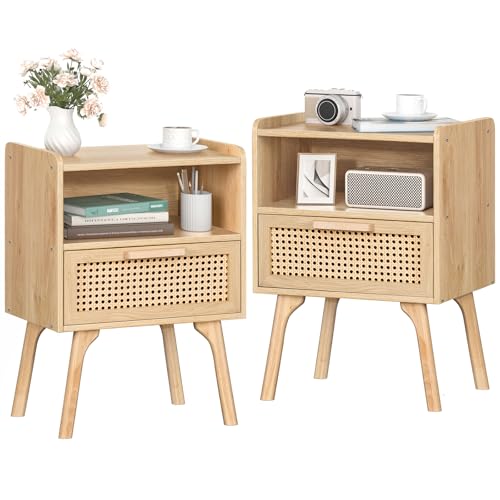 Lot de 2 Tables de Chevet en Rotin