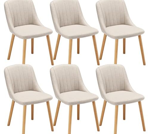 Lot de 6 Chaises Beige en Polyester Lot de 6 Chaises Beige en Polyester