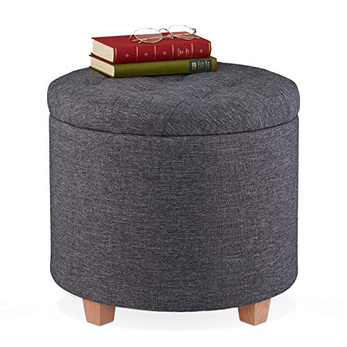 Pouf de Rangement Rembourré en Gris Foncé Pouf de Rangement Rembourré en Gris Foncé
