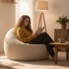 Pouf Poire Déhoussable en Velours Beige