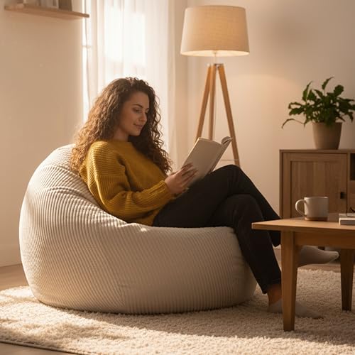 Pouf Poire Déhoussable en Velours Beige
