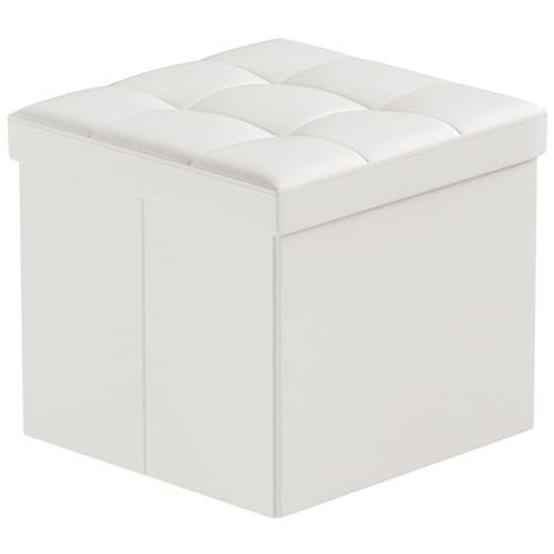 Pouf Rangement Pliable en Cuir Blanc Pouf Rangement Pliable en Cuir Blanc
