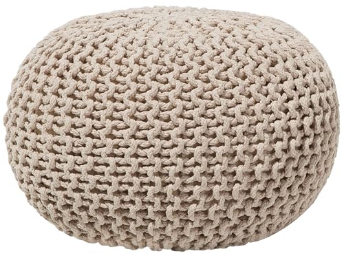 Pouf Rond en Coton Beige Conrad