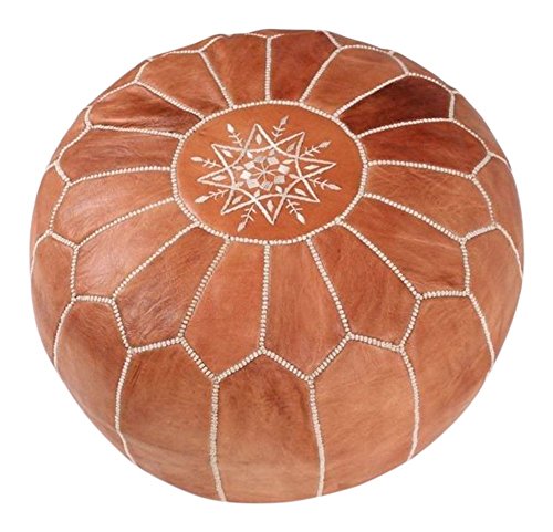 Pouf Rond Marron en Cuir Véritable Pouf Rond Marron en Cuir Véritable