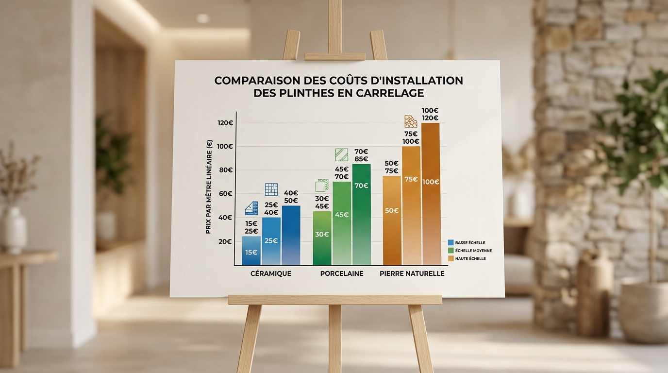 Graphique comparatif des coûts de pose de plinthes carrelage céramique grès et pierre naturelle Graphique comparatif des coûts de pose de plinthes carrelage céramique grès et pierre naturelle
