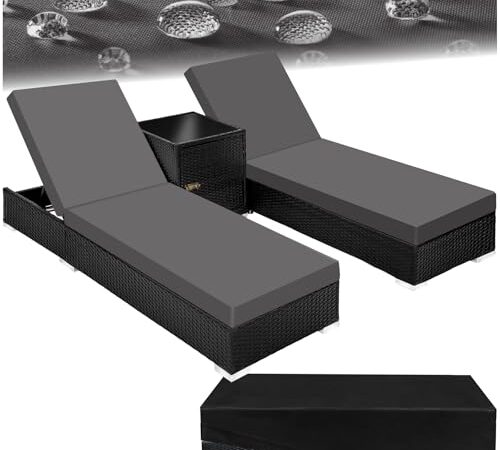 Set de 2 Chaises Longues et Table Jardin