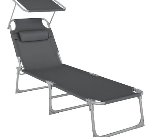 SONGMICS Chaise Longue Pliable avec Pare-soleil SONGMICS Chaise Longue Pliable avec Pare-soleil