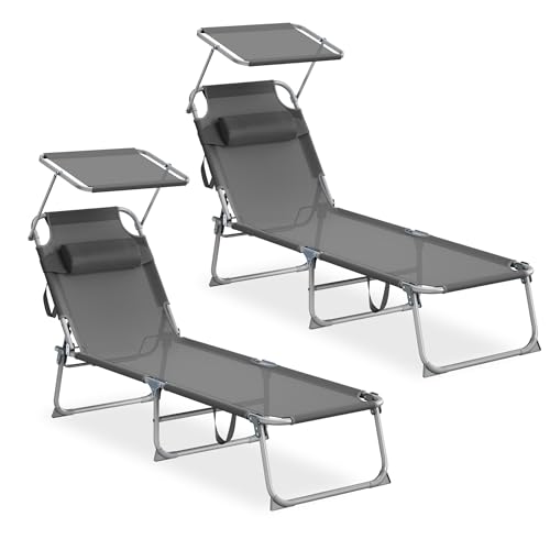 SONGMICS Lot de 2 Chaises Longues Pliantes SONGMICS Lot de 2 Chaises Longues Pliantes