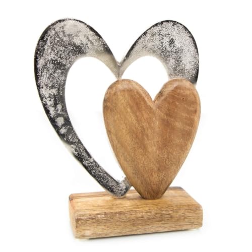 Statuette cœur déco en métal et bois Statuette cœur déco en métal et bois