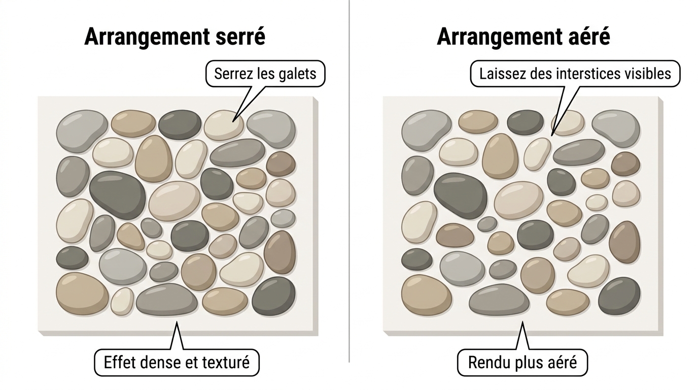 Tableau décoratif en galets aux interstices variés