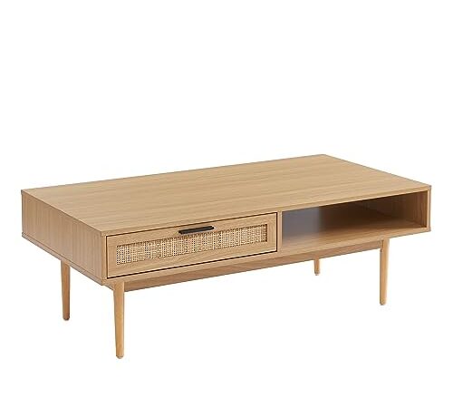 Table Basse Amana Effet Chêne et Cannage