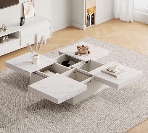 Table Basse Carrée Moderne Effet Marbre