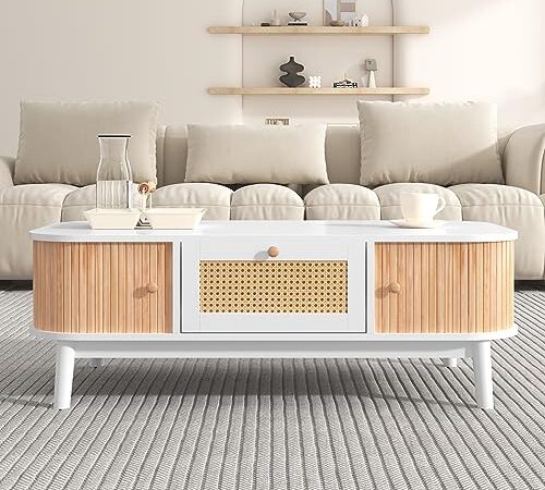 Table Basse en Rotin avec Tiroir