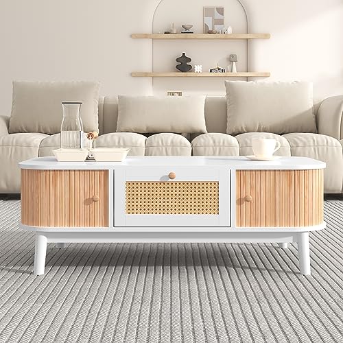 Table Basse en Rotin avec Tiroir