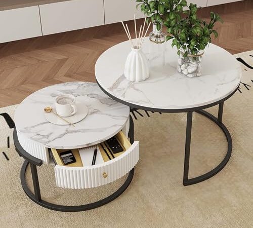 Table Basse Gigogne Ronde Blanche en Marbre