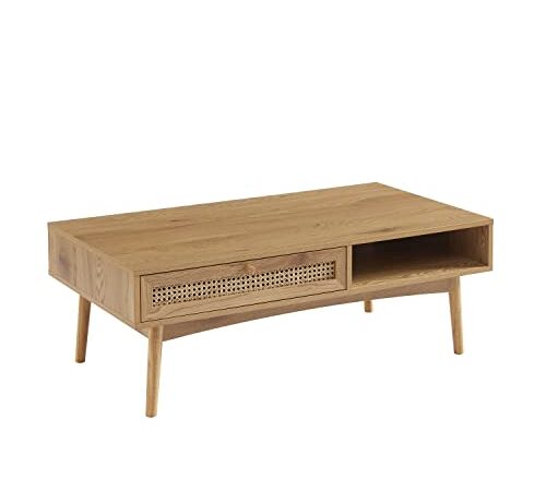 Table Basse INES en chêne et rotin