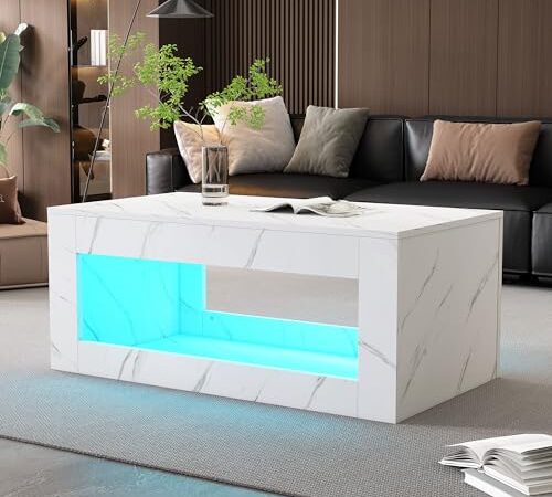 Table Basse LED Moderne avec Effet Marbre