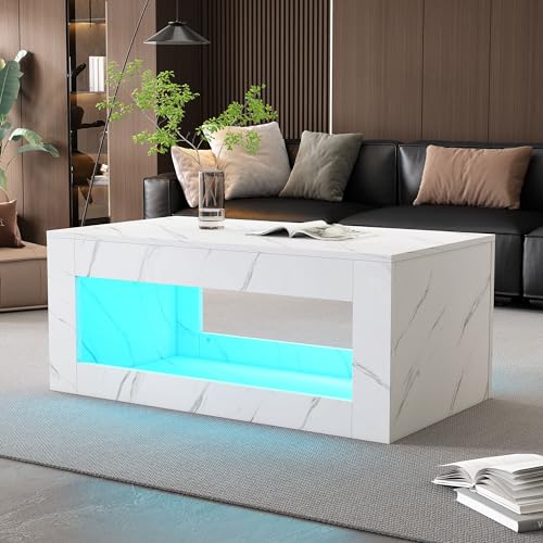 Table Basse LED Moderne avec Effet Marbre Table Basse LED Moderne avec Effet Marbre
