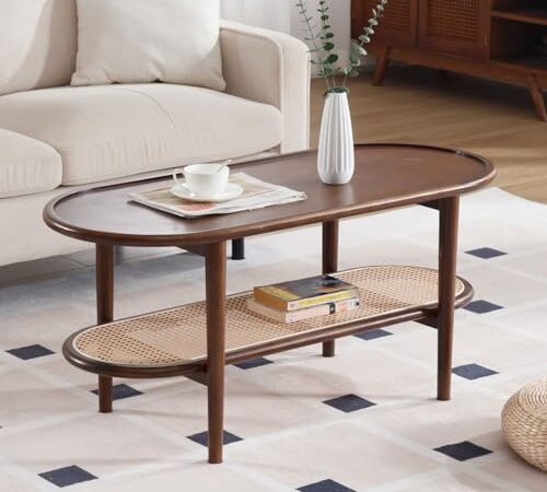 Table Basse Élégante en Bois et Rotin Table Basse Élégante en Bois et Rotin