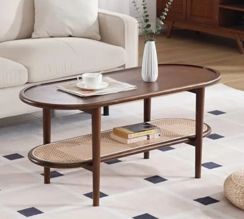 Table Basse Élégante en Bois et Rotin