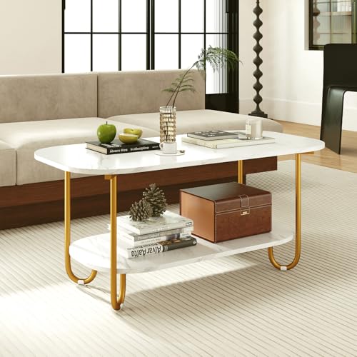 Table Basse Marbre Ovale à 2 Niveaux