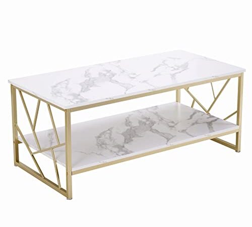 Table Basse Moderne Blanche avec Cadre Doré