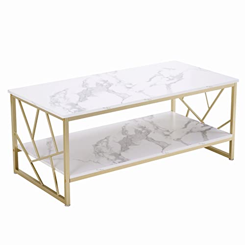 Table Basse Moderne Blanche avec Cadre Doré Table Basse Moderne Blanche avec Cadre Doré