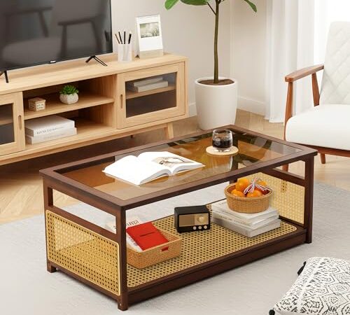 Table basse moderne en verre et bois Table basse moderne en verre et bois